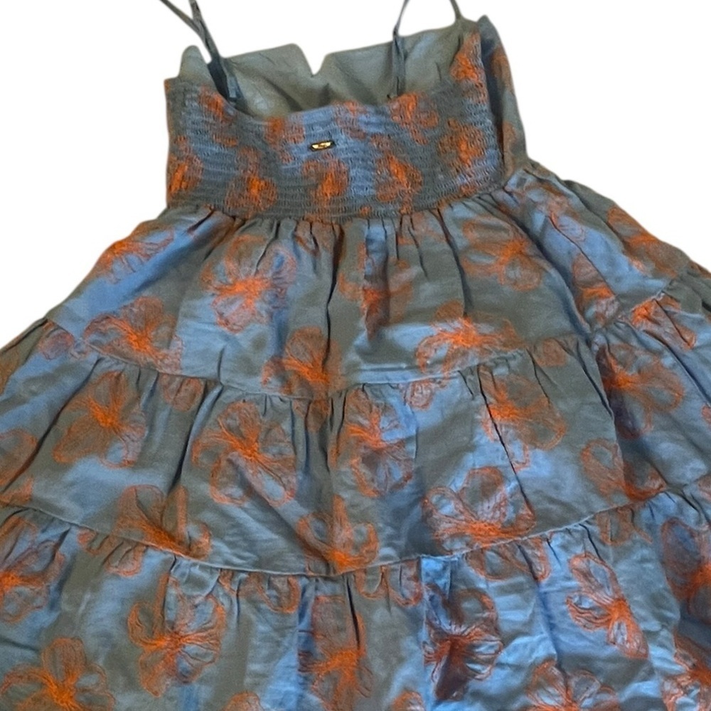 Maaji Poppy Floral Emily Mini Dress Blue Orange Linen Boho Coastal Large L - Picture 8 of 11